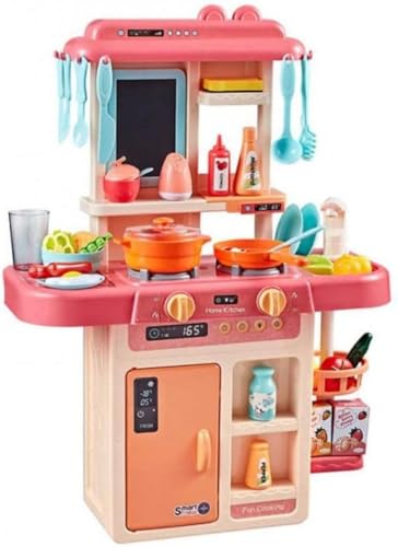 Farigrut おままごと キッチンセット ごっこ遊び おもちゃ 知育玩具 キッチンリアル玩具 食器おもちゃ リアル噴霧 リアル料理音 黒板付き 親子遊び 循環水 クリスマス プレゼント ギフト 組み立て式 子供向け 男女通用 (B)
