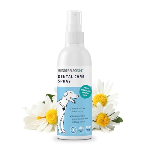 Hundepflege24 Dog Dental Care Spray - Healthy, clean, strong teeth & gums + fresh breath for dogs - Natural ingredients like chamomile, calcium & mint - Dental Spray for Dogs & Cats 125ml