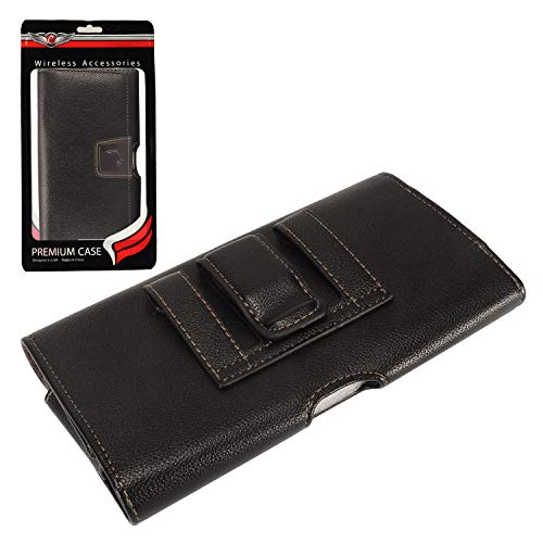 Celzen Leather Cell Phone Holster For Boost Celero 5G, Motorola Moto G, Moto G Power 2021/2022, Tcl 30V, 30Xe, 30Xl, Wiko Voix - Horizontal Case Waist Carrying Pouch With Belt Clip/Loops, Black #TOP6