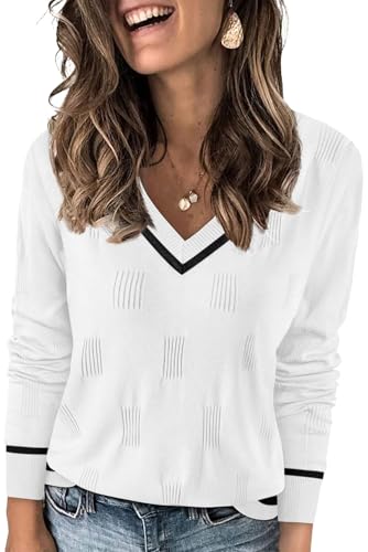 WIHOLL Sweaters for Women V Neck Long Sleeve Tops Fashion Lightweight Pullover Clothes Fall Outfits 2025
