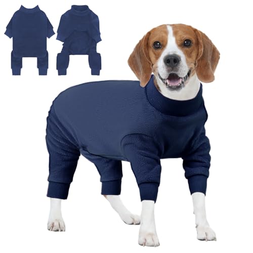 IECOii Fleece Dog Cold Weaher Coats Male, Soft Warm Sweaters with Long Sleeves, Stretchy Comfortable Pajama for Winter Indoor Outdoor, Machine Washable,Navy Blue, Size XL Navy Blue X-Large(C