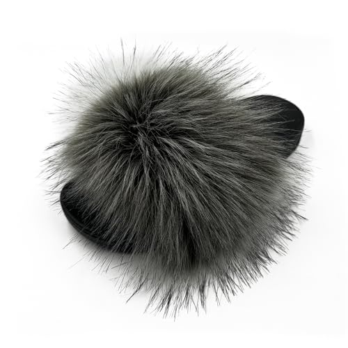Image of Women's Faux Fur Slides Slippers Fluffy Fuzzy Sandals Open Toe Furry Slide Flip Flop Indoor Outdoor