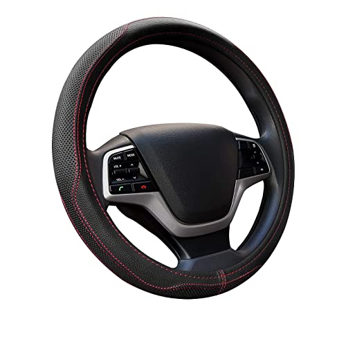 Car Leather Steering Wheel Cover - Ylife 15-inch Universal Microfiber Steering Wheel Covers - Neutral & Soft & Breathable & Silicone Anti Slip Auto Steering Wheel Wrap for Men Women (Black and Red)