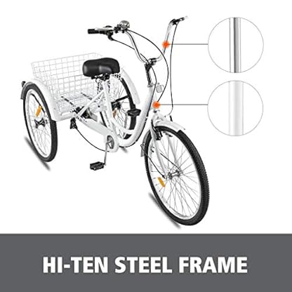 ZSMLB Erwachsene Rennräder MountainbikesErwachsene Dreiräder für Frauen | Dreirad für Erwachsene 7-Gang 24-Zoll-Dreirad | Dreirad-Cruiser-Trike mit Low-Step-Through-Rahmen & großem Korb u002 – Bild 8