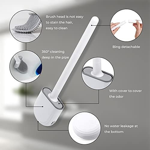Silicone Toilet Brush Bathroom Bowl Toilet brushes and holders Set Buddy Bristle with No-Slip Long Handle Quick Drying Holder Toilet Brush Kit with Base for Anti-drip Clean Toilet Corner Easily