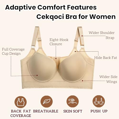 Image of Women's Push Up Bra Hide Back Fat Full Coverage Bras with High Support Plus Size T-Shirt Bra for Smoothing Back