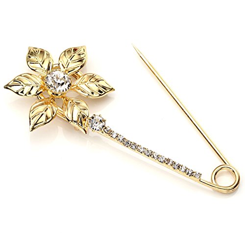 Top Plaza Mothers Day Gift Pack of 5 Women Fashion Rhinstone Crystal Accented Golden Safety Pin Jewelry Brooch Breastpin - Catch Scarf,Lapel or Collar(#3) - Thumbnail 6