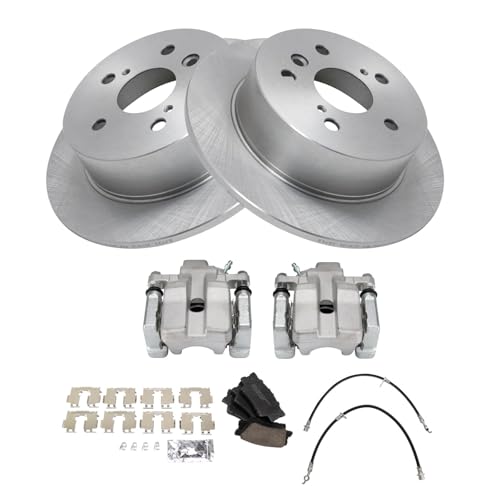 Image of TRQ Rear Brake Pad and Rotor Set Ceramic Calipers Compatible with 2007-2012 Lexus ES350 To 9 /30 /11 Production Date 2008-2012 Toyota Avalon 2007-2011 Camry