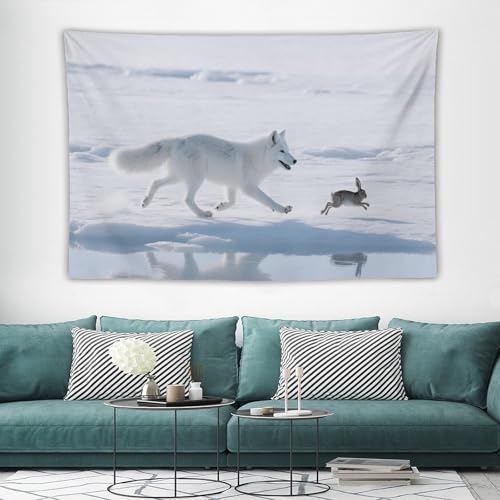 Tapisserie esthétique maccbn Arctic Fox Chases pour chambre cocooning
