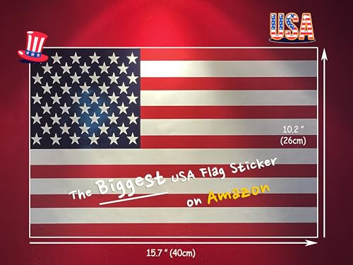 Image of American Flag Vinyl Sticker - Waterproof & UV-Coated 16″x10″ Decal for Car, Wall, Window & Luggage - USA Patriotic Flag Decal