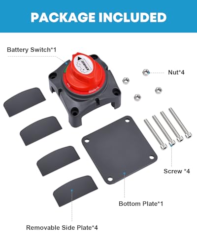 Kohree Battery Disconnect Switch 12V-48V, 2 Way Isolator Power Cut Off Master Waterproof Marine for RV, ATV, Car, Boat, with 4 Mounting Bolts, 275 Amps, (On/Off), Black