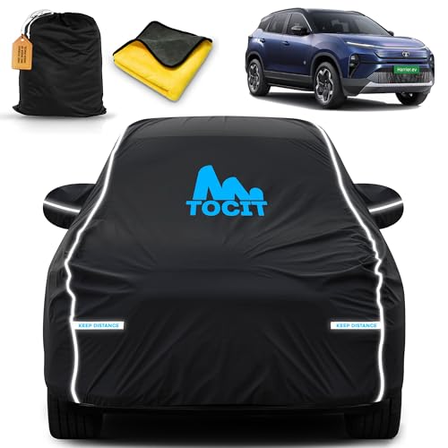 Image of Tata Harrier Ev Waterproof Long Life Car Cover with Safety Glow Reflective Strap, Premium Velvet Velour Fabric, Soft & Stretchable, Machine Washable, Tri-Stitch Custom Fit with Mirror Pocket