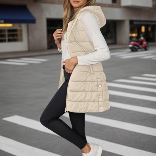 LAMIEN Women Long Quilted Vest Sleeveless Hood Winter Puffer Vest Outwear - image 3