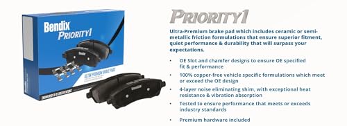 Image of Bendix Priority1 CFC1901 Ceramic Rear Brake Pads for Chrysler Pacifica 2024-2017, Voyager 2024-2020