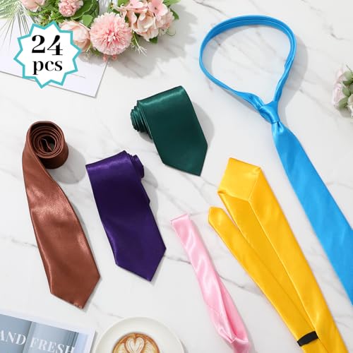 Image of Syhood 6 /12 /24 Pcs Men Ties Set Solid Satin Pure Color Business Formal Necktie Tie 57 inch for Men Occasion Wedding