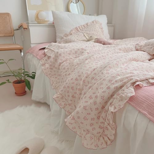 Image of BuLuTu Cute Floral Toddler Duvet Cover Soft Cotton Muslin Duvet Covers for Girls Kids Bedding Comforter Cover, 60 inchx78 inch, Galsang Print (No Filling)