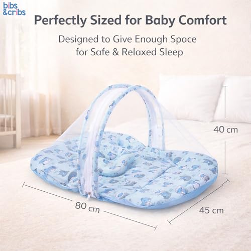 Image of Bibs & cribs Baby Bedding Set for New Born Mosquito Net for Newborn Infant 0 to 12 Months Soft Travel Sleeping Baby Bed Mattress with Pillow Portable Baby Nest for Boys and Girls