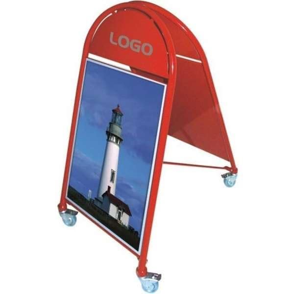 DisplayLager New Gotik Lux - Tope para clientes con placa y rueda con logotipo y rueda – A1 – rojo, acero, tope para clientes, DIN A1, DSI, puerta y decoración de jardín > carteles publicitarios y