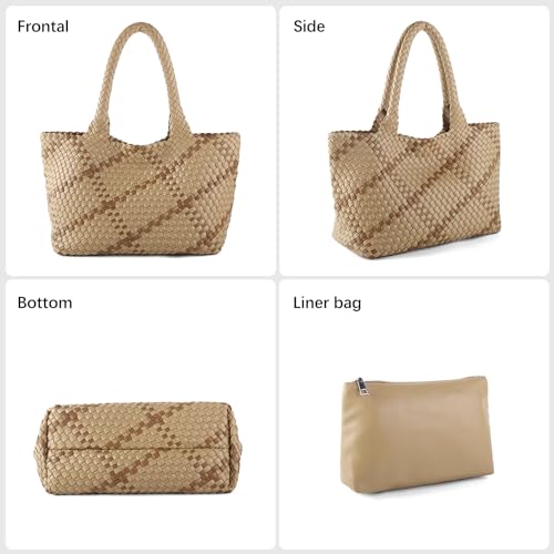 Image of Woven Tote Bag Womens Purse Vegan Leather Shoulder Handbags Fashion Summer Beach Tote Bags Large Travel Totes