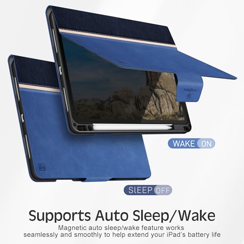 Image of KingBlanc Case for iPad Pro 11-inch (M5 2025 /M4 2024) with Pencil Holder, Vintage Notebook-Style Vegan Leather Cover, Multi-Angle Stand for Viewing & Typing, Magnetic Closure, Auto Sleep /Wake, Blue