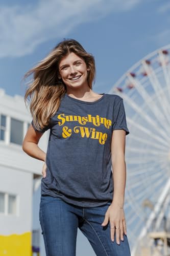 Womens Sunshine and Wine T Shirt Funny Summertime Drinking Graphic Tee