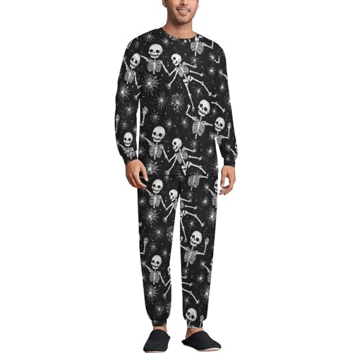 TZTTZT - Conjunto de pijama divertido con estampado de calaveras para hombre, conjunto de pijama suave de manga larga para hombre con bolsillos, Varios colores, XL