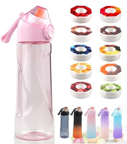 BOPELMALLS Air Scented Water Bottle with 10 Flavour Pods,700ml BPA Free Sport Starter Up Kids Drinking Tritan Bottle,0 Sugar Calorie Flavoured Bottle for Cycling,Fitness,School,Hiking,Climbing(Pink)