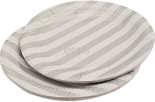 40 x Silver Striped Round Paper Plates - 23cm/9" inch Quality Durable Plates Ideal for hot and Cold Food