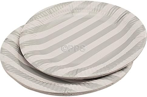 40 x Silver Striped Round Paper Plates - 23cm/9" inch Quality Durable Plates Ideal for hot and Cold Food