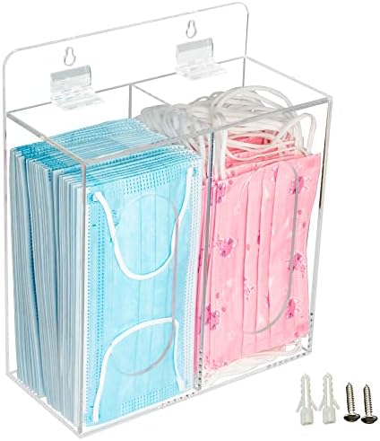 SEANADO Face Mask Dispenser Box Acrylic Gloves Holder Hygiene Station with Lid for Disposable Emesis Bag, Shoe Cover and Hairnet，Wall Mount Holes or Tabletop Holder (Clear)