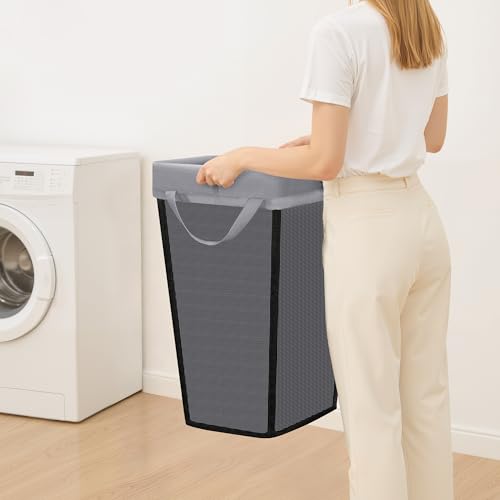 Image of STO STO 75L Laundry Hamper, Space Saving Freestanding Clothes Basket with Iron Frame, Dirty Clothes Storage Bin with Removable Washable Liner for Bedroom, Bathroom, Dorm, Closet, Apartment, Gray