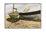  CUADRO SOROLLA BARCOS DE PESCADORES VALENCIA 1894 (P2544)- ENMARCADO EN MOLDURA DE ALUMINIO COLOR NEGRO - MONTAJE EN PANEL ADHESIVO (FOAM)- LAMINADO EN MATE (SIN CRISTAL) (50x75cm)