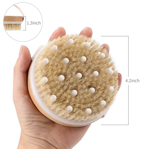 Image of KIMEE Premium Dry Body Brush for Lymphatic Drainage & Cellulite Reduction - Natural Boar Bristle Exfoliating Scrubber with Massage Nodes - Skin Tightening & Circulation Booster for Smoother, Glowing Skin