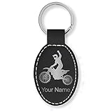 LaserGram Oval Keychain, Motocross, Personalized Engraving Included (Black with Silver)
