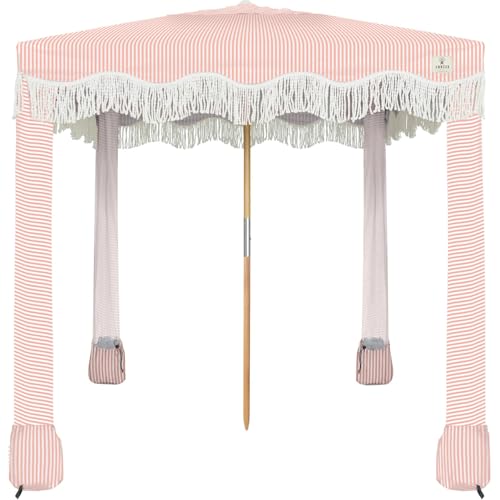 AMMSUN Beach Cabana with Fringe & Wood Pole, 7' x 7' Boho Canopy