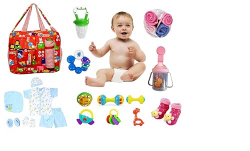 Image of New Born Baby Set for Baby Clothes, Feeding, Bag and Toys (23 Pieces Pack, 0-6 Month)
