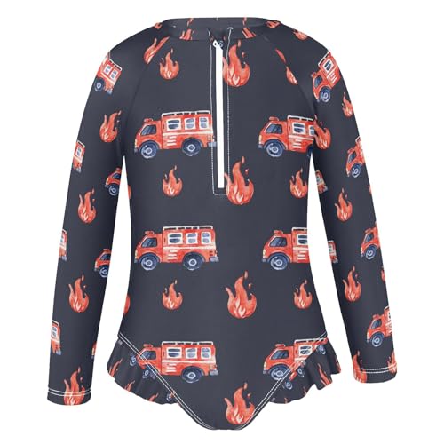 ALAZA Red Truck Girls One Piece Swimsuit Long Sleeve Rash Guard Swimsuits UV 50+ Swimwear Zipper2