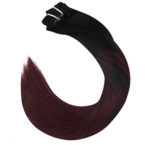 14 Inch Clip in Hair Extensions Human Hair Balayage Hair Extensions Clip in Human Hair #1B/99J Clip in Real Human Hair Extensions 7PCS Full Head Clip in Hair Extensions