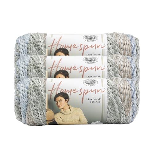 Image of Lion Brand Yarn Homespun Yarn, Soft Bulky Yarn for Knitting, Crocheting, and Crafting, 3 Pack, Beachside Stripes