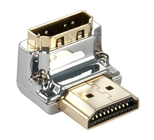 Adaptador HDMI macho a hembra de codo 90 grados abajo LINDY CROMO para TV pared 4K