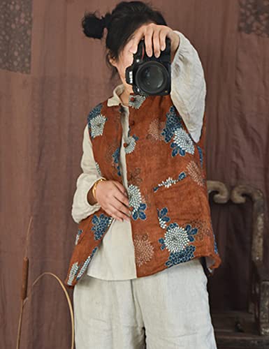 NFYM Womens Thin Quilted Lightweight Vest Cotton Linen Printed Spring Vintage Padded Outwear4