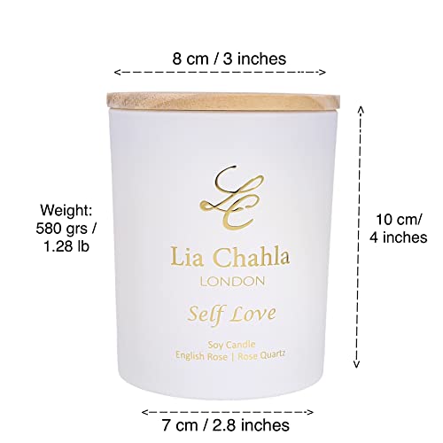 Lia Chahla London Luxury ‘Self-Love’ Rose Quartz Candle 10 Oz – Scented English Rose Candle – Hidden Gem Candle Infused W/Essential Oils – 100% Soy Candle (Self Love/Rose - Rose Quartz, 10 Oz) #TOP4