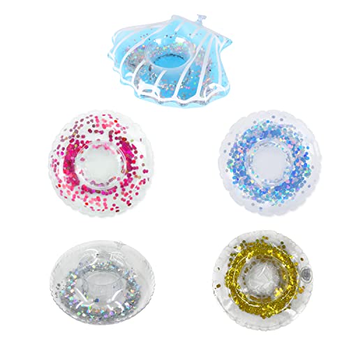 BEIIEB B Juego de 5 portavasos inflables para piscinas, accesorios flotantes para piscina, soporte flotante para bebidas para fiestas de verano en la piscina y juguetes de baño para niños
