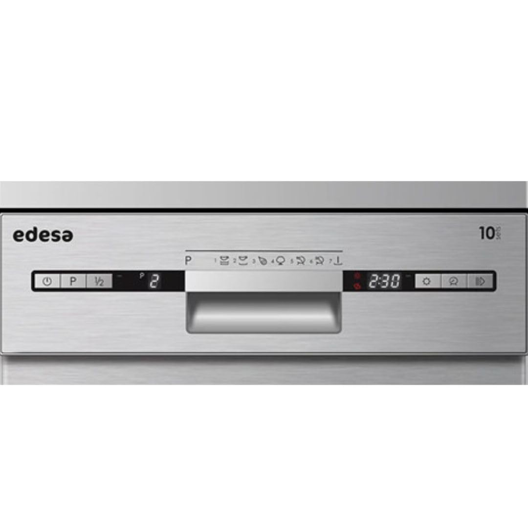 Edesa | Lavavajillas Libre Instalación | Modelo EDW-4710 X | Ancho de 45 cm | 7 Programas de Lavado | Clase de eficiencia Energética E | Acabado en Acero Inoxidable Gris