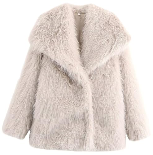 ebossy Women's Faux Fur Crop Jacket Long Sleeve Lapel Winter Warm