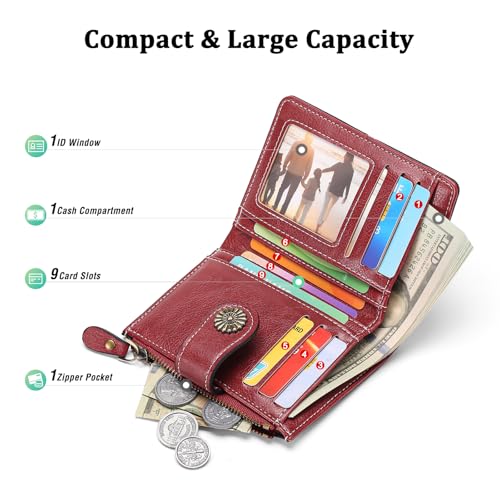 Image of Small Wallet for Women Bifold Credit Card Holder RFID Blocking with Zipper Pocket