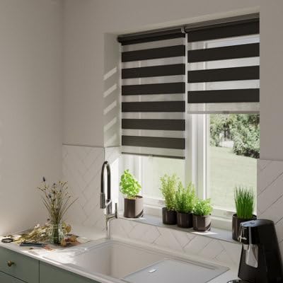 GoodHome Store Enrouleur Jour/Nuit sans perçage Keston Noir 55 x 180 cm