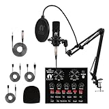CEZO BM 800 Kondensatormikrofon Podcast Equipment Bundle mit V8 Soundkarte, Audio-Interface mit Podcast-Mikrofon, Studio-Ausrüstung mit Mikrofonboom, Soundkarte