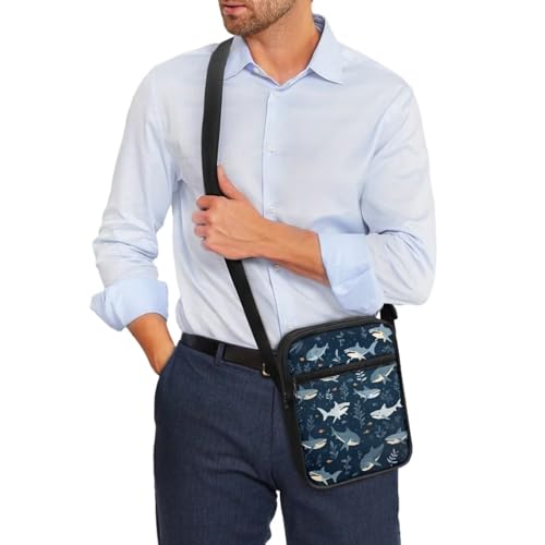 Shark Print Small Messenger Bag Satchel Cross Body Bags Multi-Use Shoulder Bag for Men Women3