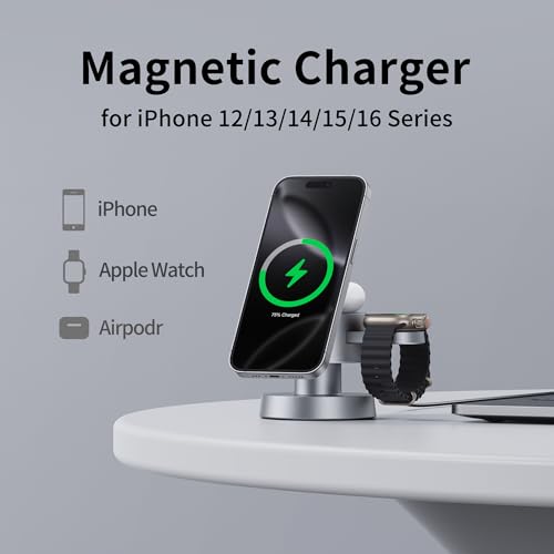 Image of 4 in 1 Magnetic Wireless Charging Station,15W Fast Charging with Adjustable Night Light,Magnetic Wireless Charging Station for iPhone 16 15 14 13 Pro Max & Apple Watch,AirPods 3 /2 /1 /Pro(Titanium Gray)